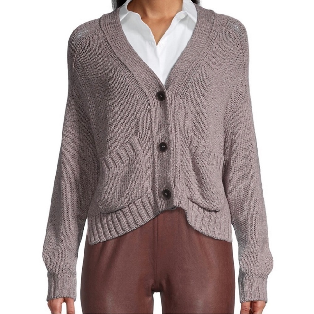 Brochu Walker Asher Multi Cropped Cardigan Gray Chunky Sweater